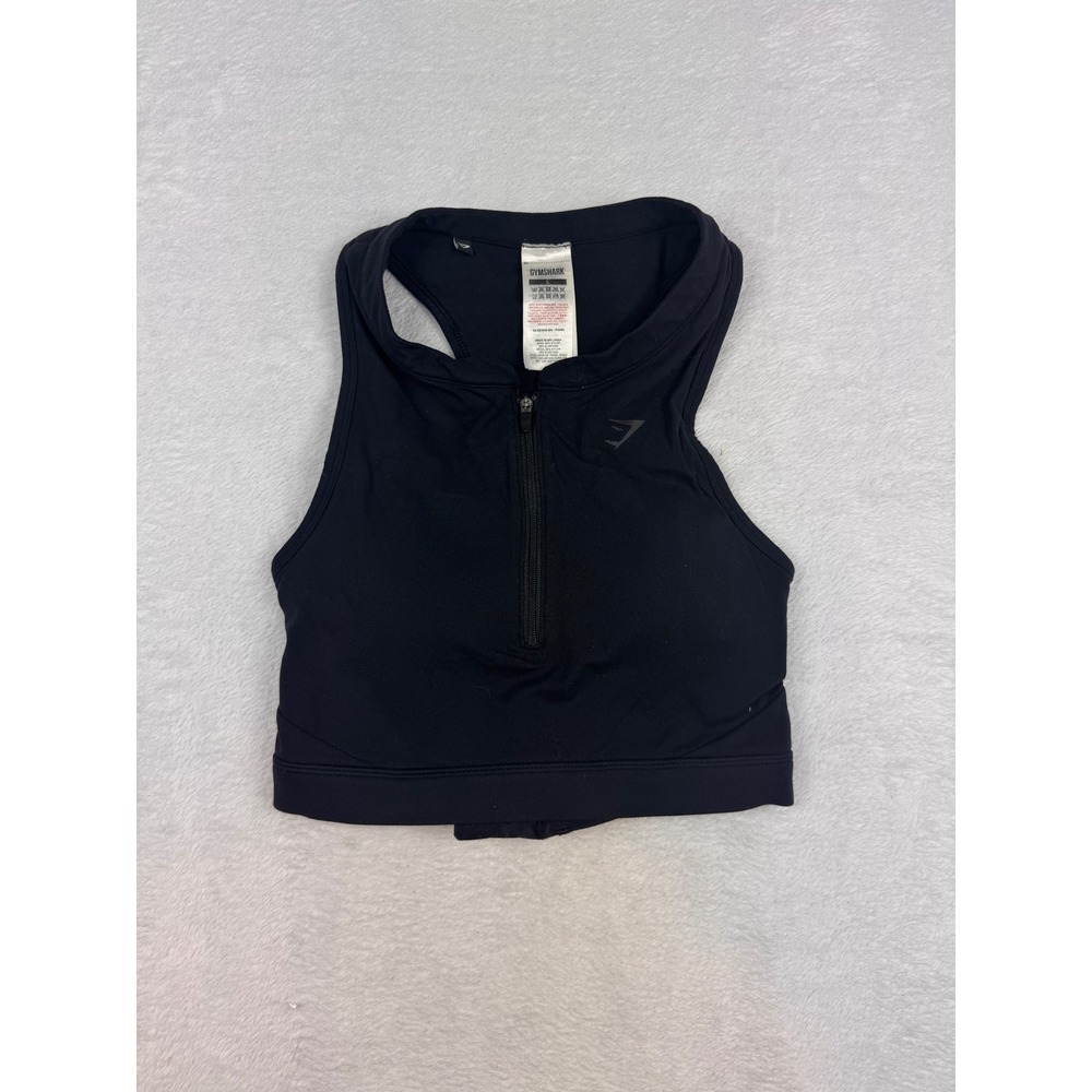 Gymshark Womens Black Quarter Zip High Neck Racerback Sports Bra GLSB3642-BK L